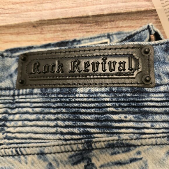 Rock Revival Moto Daviday Jeans Men's Destruction Blue Tie Dye Zippers Stretch - Picture 8 of 16